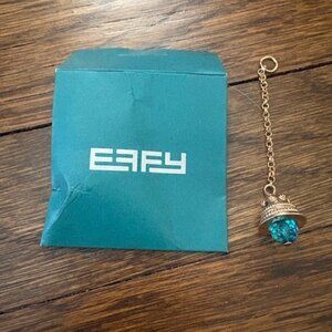 NEW- EFFY - Bell Charm Gold Tone Bell on Chain with Teal Crystal